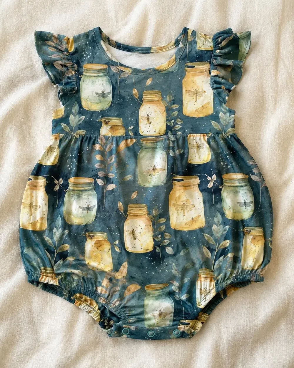 A Tale of Six Down By The River Bamboo Bubble Romper 6-12M Firefly Mason Jar